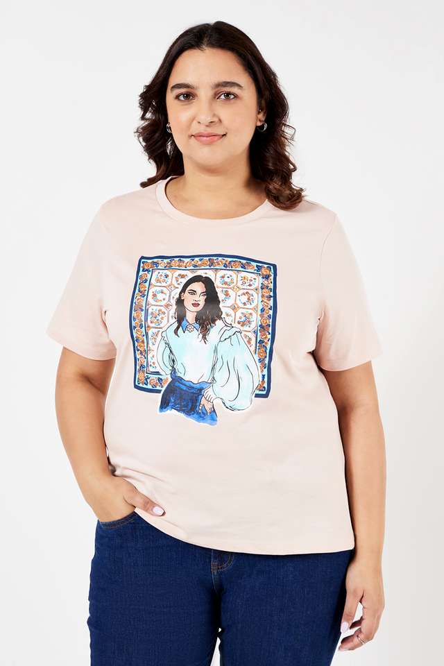 Plus-Size-Graphic-Print-Cotton-Round-Neck-Women-s-T-Shirt