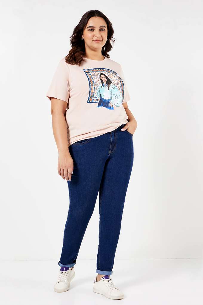 Plus-Size-Graphic-Print-Cotton-Round-Neck-Women-s-T-Shirt