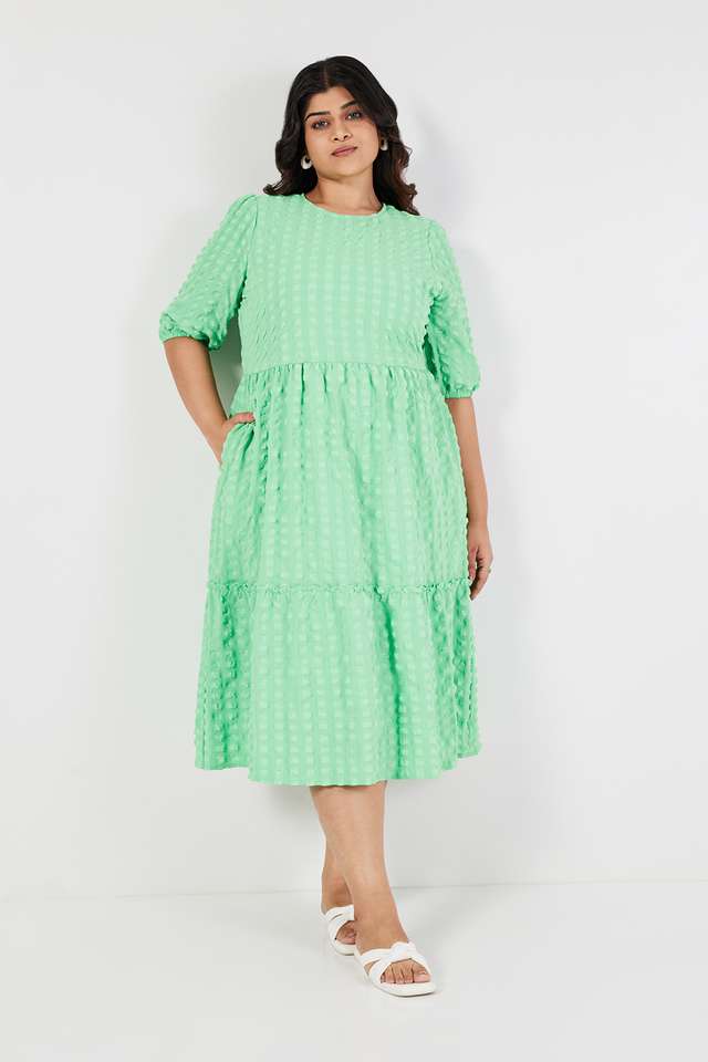 Plus-Size-Solid-Round-Neck-Polyester-Women-s-Knee-Length-Dress