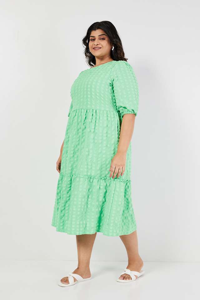 Plus-Size-Solid-Round-Neck-Polyester-Women-s-Knee-Length-Dress