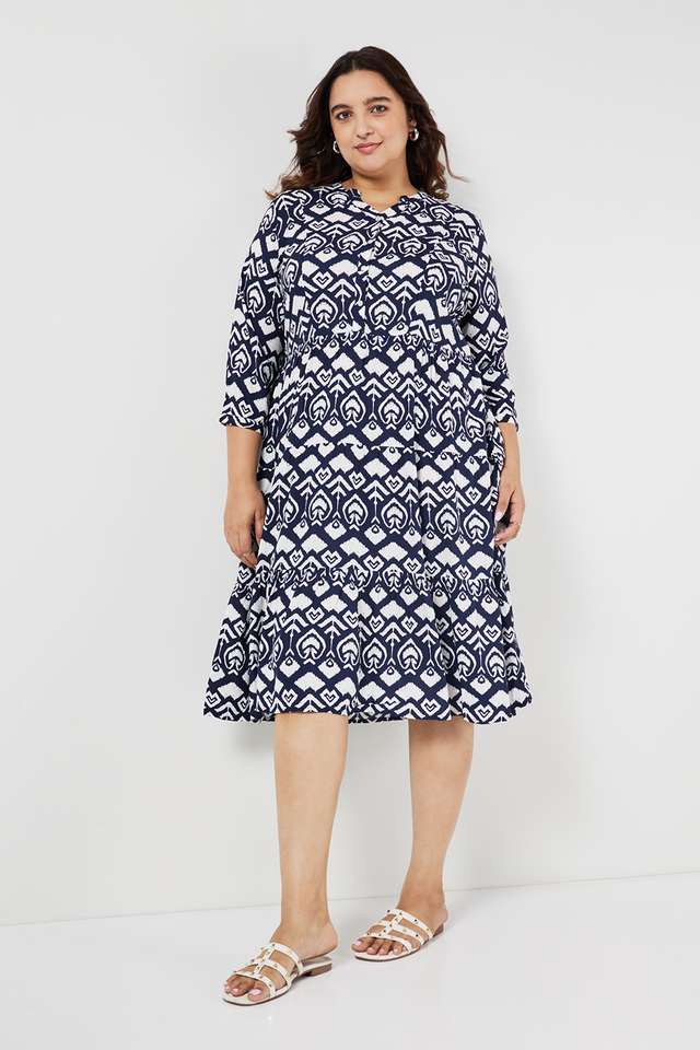 Plus-Size-Solid-Collared-Rayon-Women-s-Knee-Length-Dress