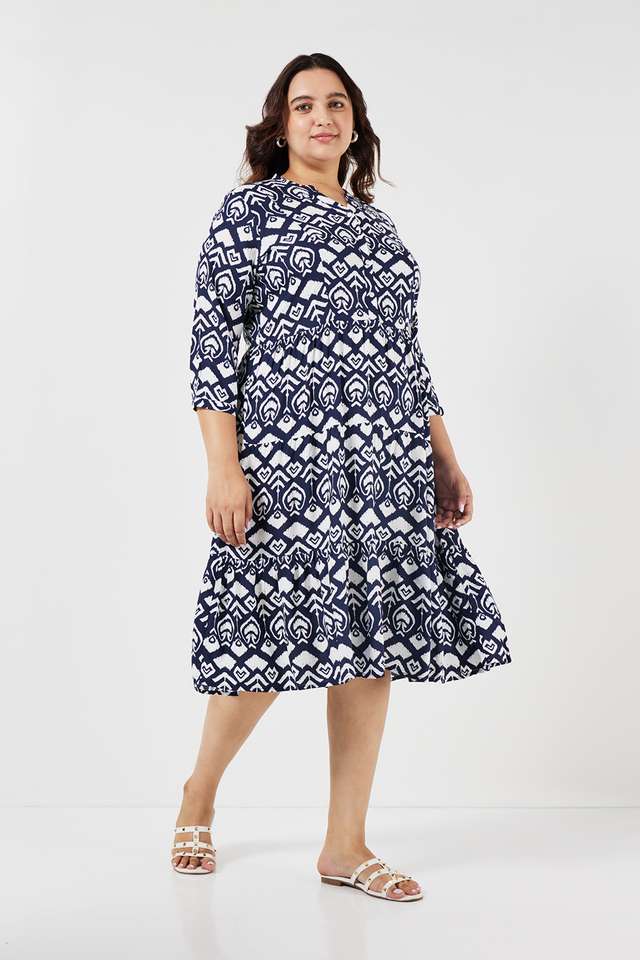 Plus-Size-Solid-Collared-Rayon-Women-s-Knee-Length-Dress