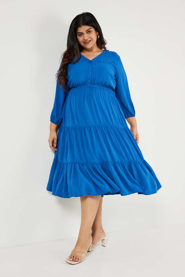 Plus-Size-Printed-V-Neck-Viscose-Women-s-Knee-Length-Dress