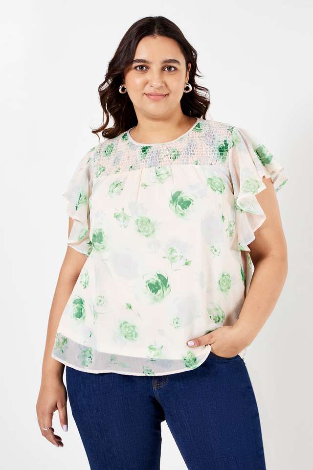 Plus-Size-Printed-Polyester-Round-Neck-Women-s-Top