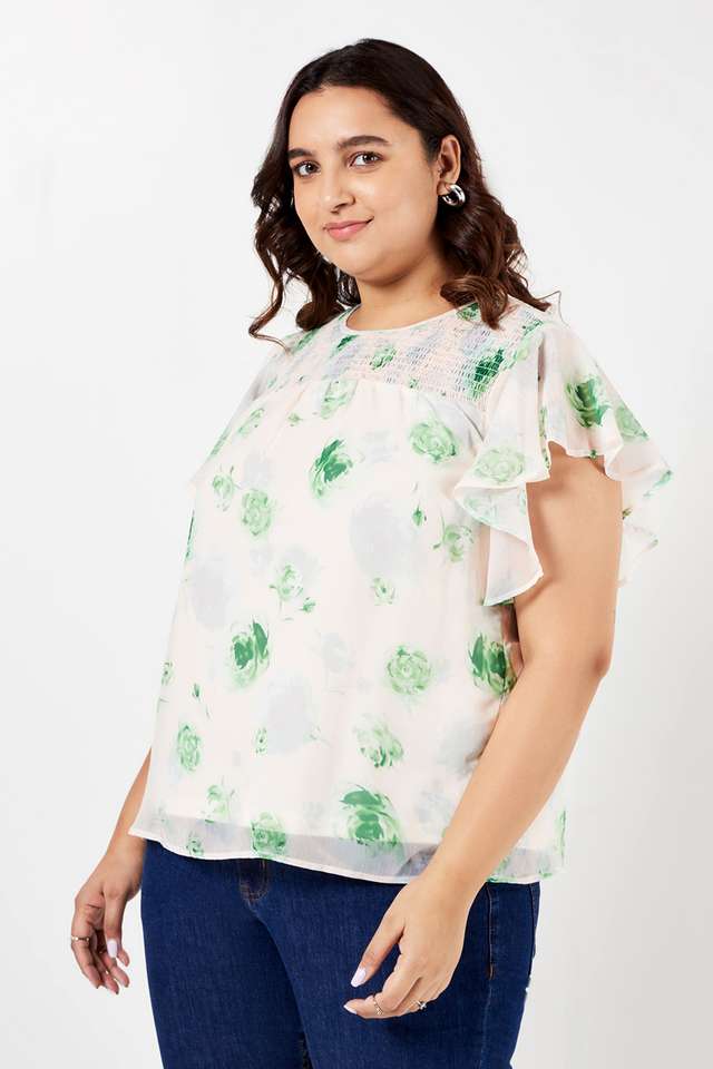Plus-Size-Printed-Polyester-Round-Neck-Women-s-Top