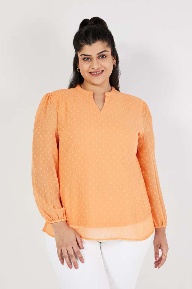 Plus-Size-Solid-Polyester-V-Neck-Women-s-Top