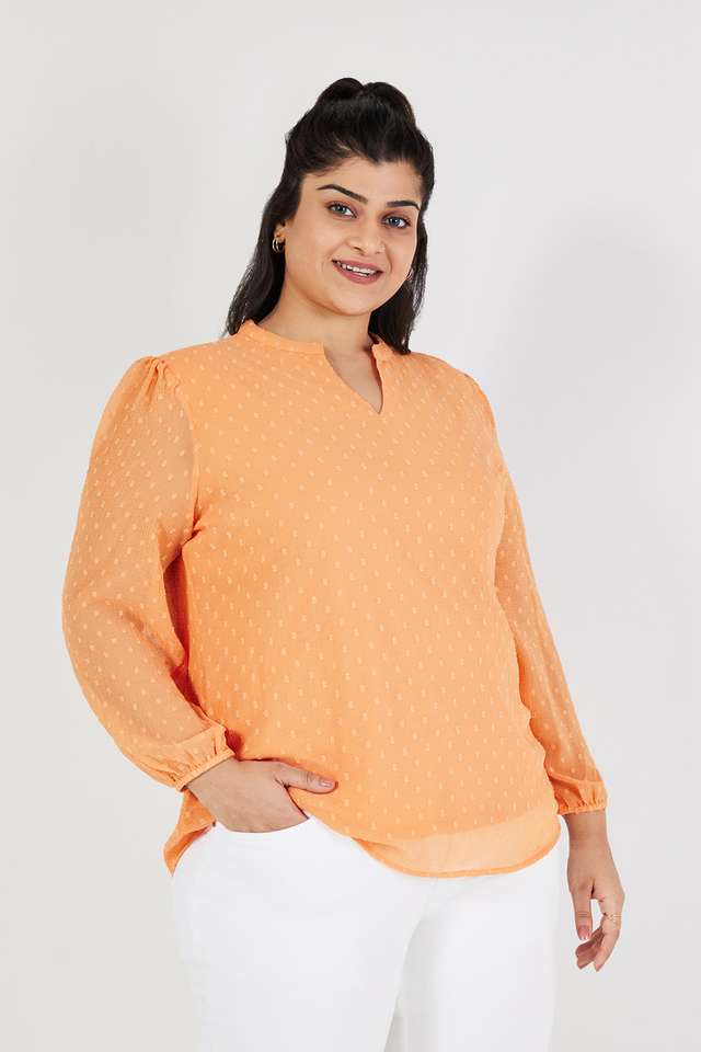 Plus-Size-Solid-Polyester-V-Neck-Women-s-Top