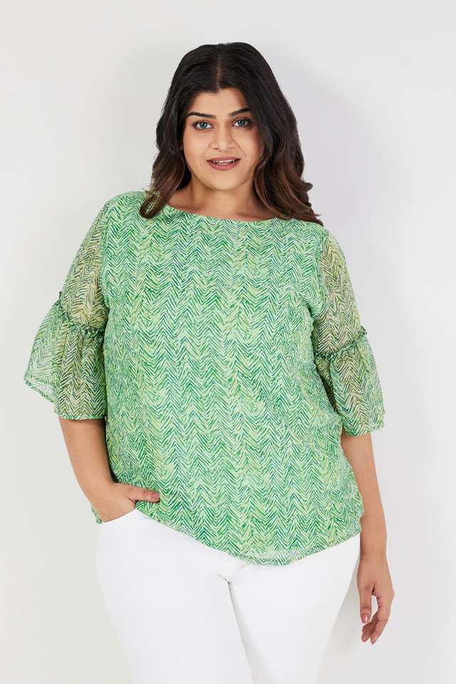 Plus-Size-Printed-Polyester-Round-Neck-Women-s-Top