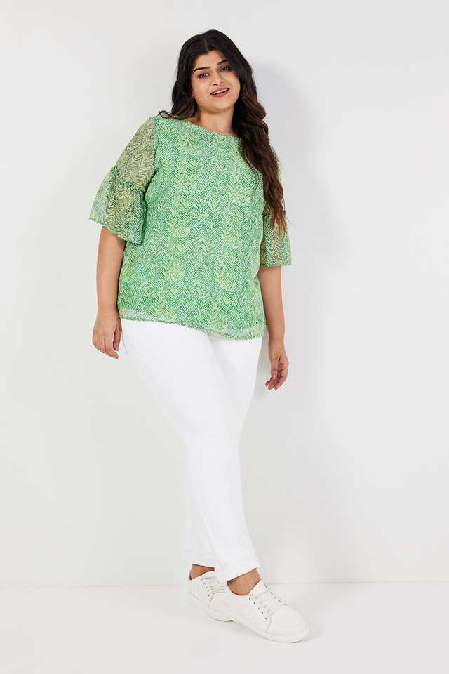 Plus-Size-Printed-Polyester-Round-Neck-Women-s-Top