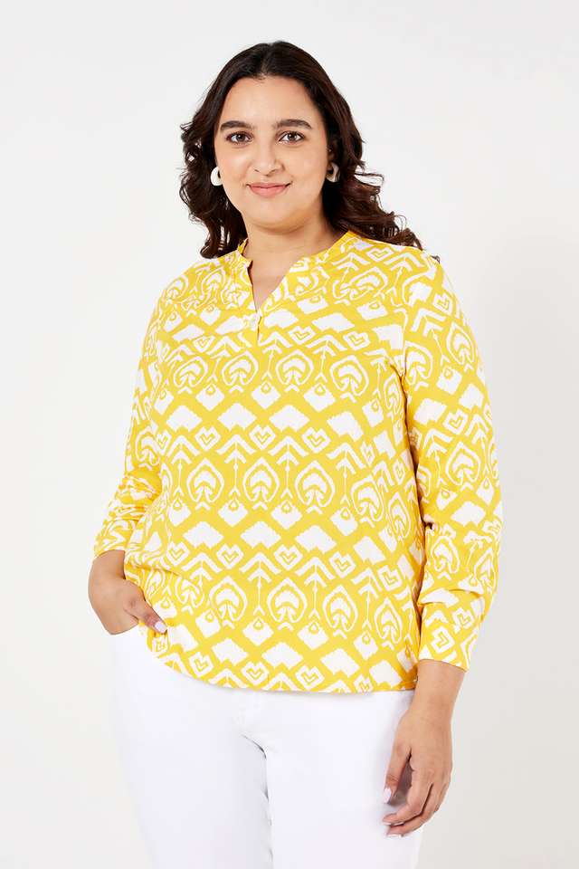 Plus-Size-Printed-Rayon-V-Neck-Women-s-Top