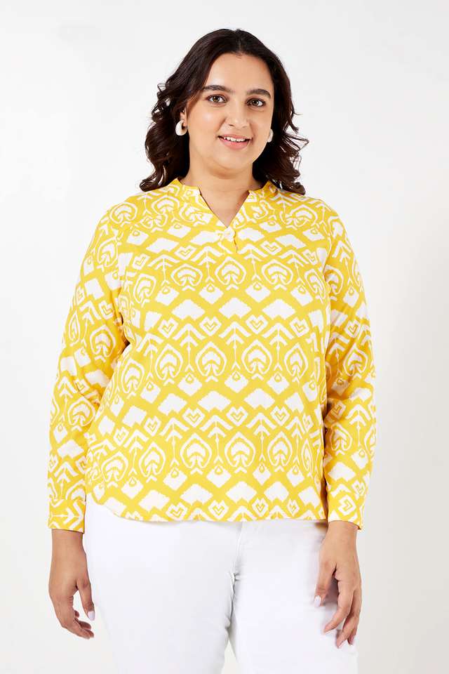 Plus-Size-Printed-Rayon-V-Neck-Women-s-Top