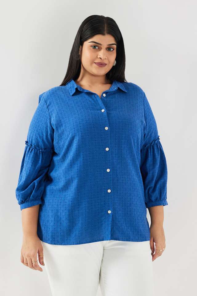 Plus-Size-Solid-Cotton-Collared-Women-s-Top