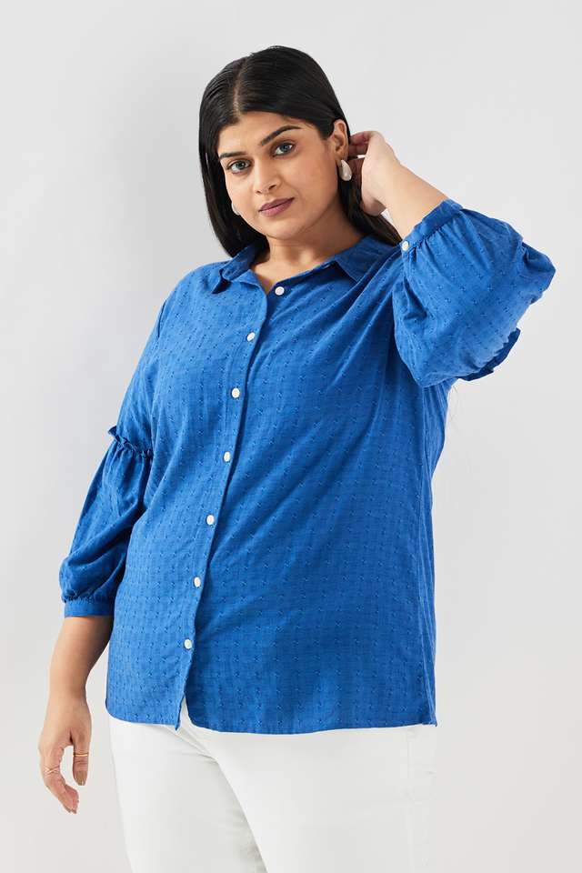 Plus-Size-Solid-Cotton-Collared-Women-s-Top