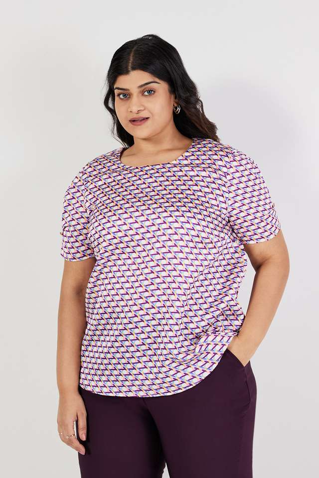 Plus-Size-Printed-Polyester-Round-Neck-Women-s-Top