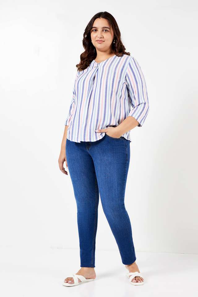 Plus-Size-Stripes-Viscose-V-Neck-Women-s-Top