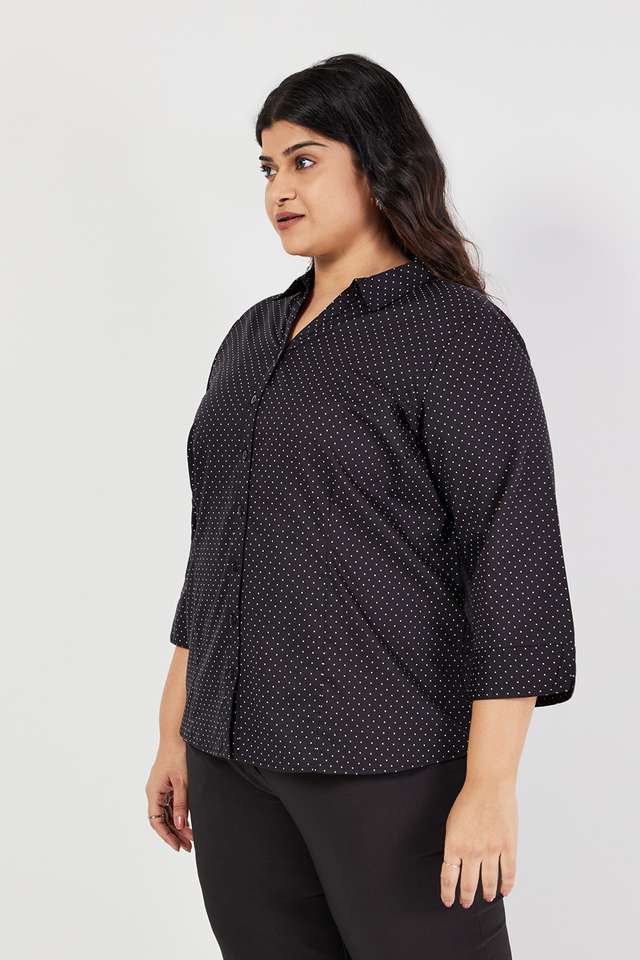 Plus-Size-Solid-Cotton-Collared-Women-s-Top