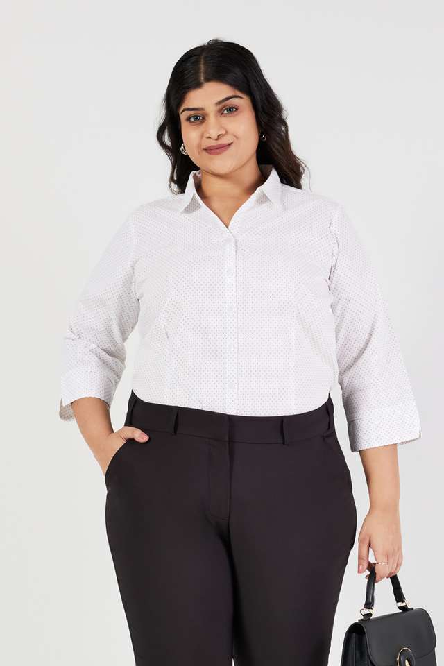 Plus-Size-Solid-Cotton-Collared-Women-s-Top