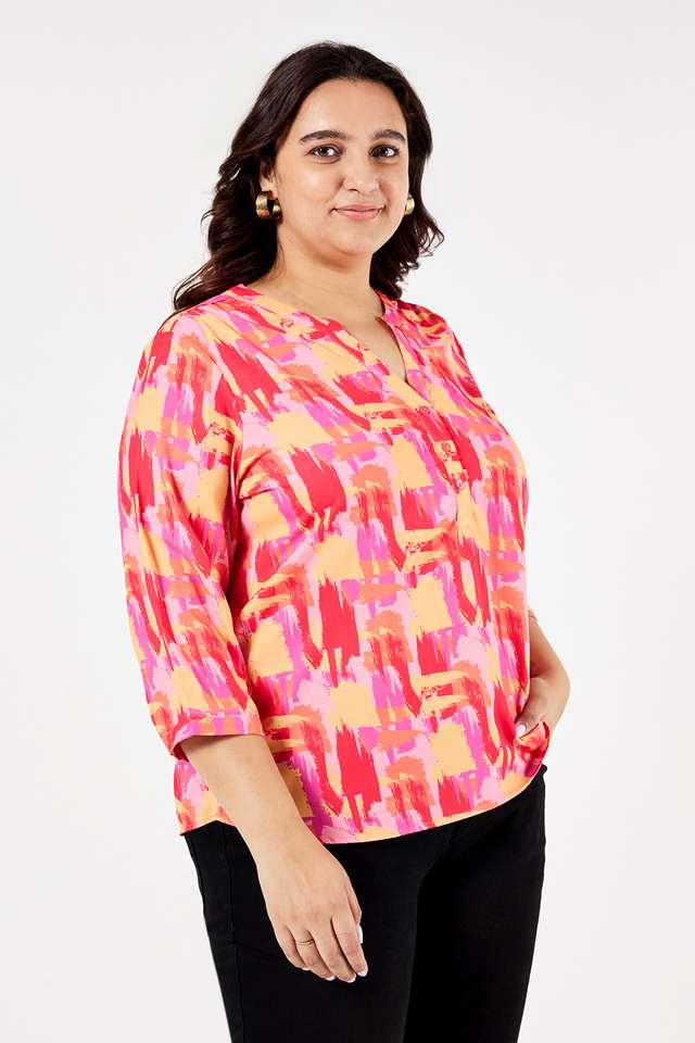 Plus-Size-Printed-Polyester-Women-s-Top