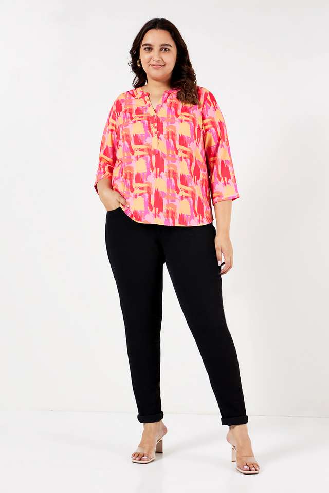 Plus-Size-Printed-Polyester-Women-s-Top
