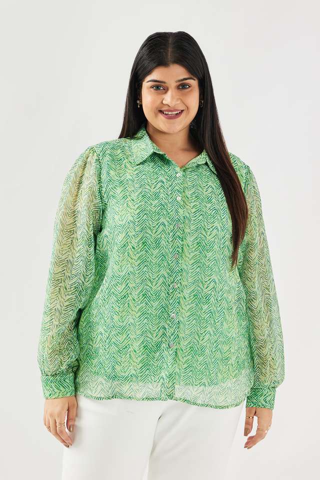 Printed-Polyester-Classic-Collar-Women-s-Top