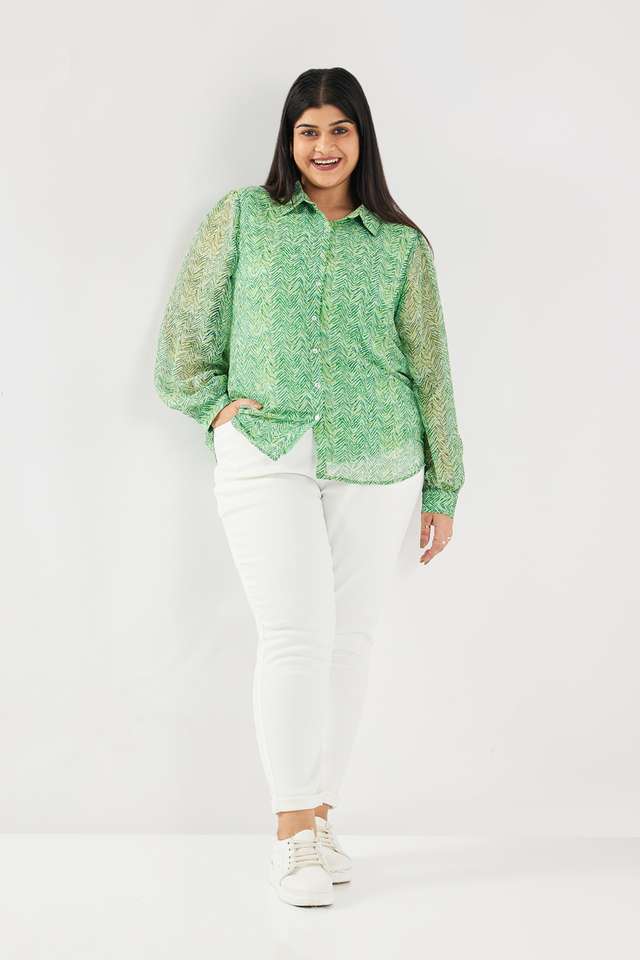 Printed-Polyester-Classic-Collar-Women-s-Top