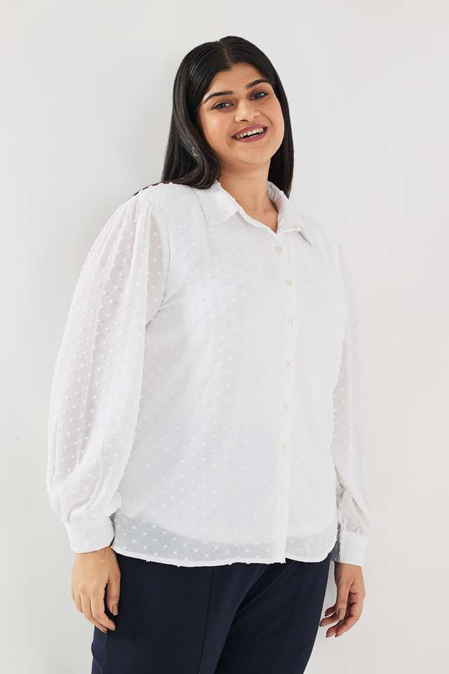 Solid-Polyester-Classic-Collar-Women-s-Top