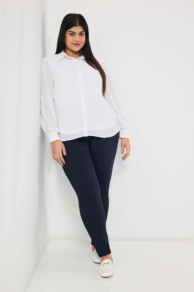 Solid-Polyester-Classic-Collar-Women-s-Top