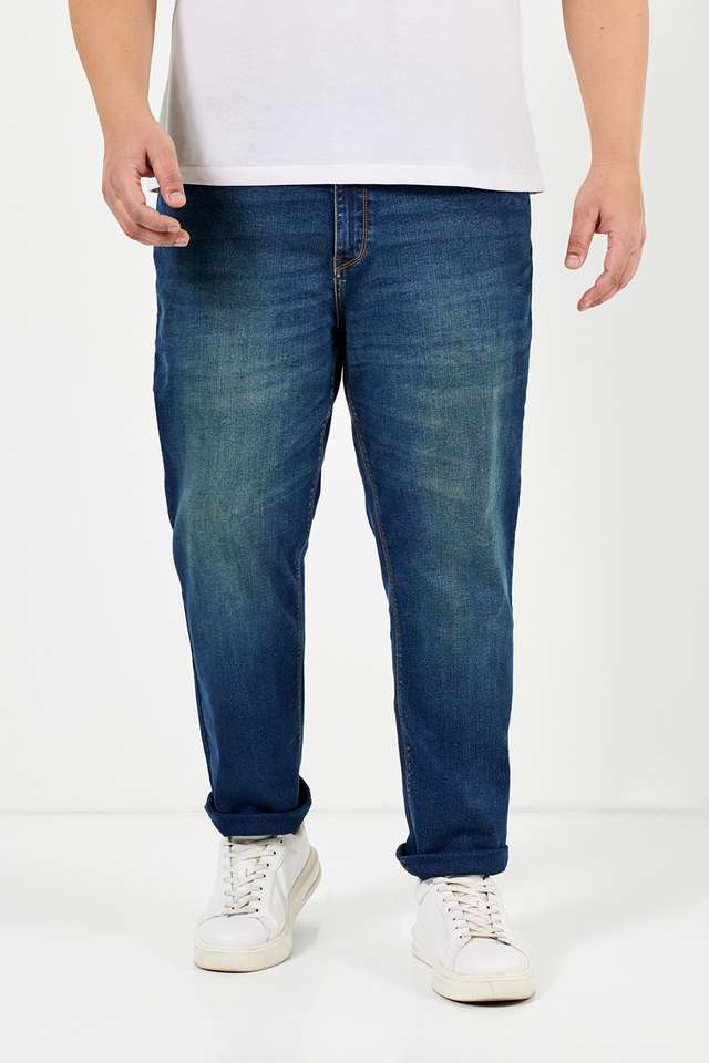 Plus-Size-Dark-Wash-Blended-Slim-Fit-Men-s-Jeans