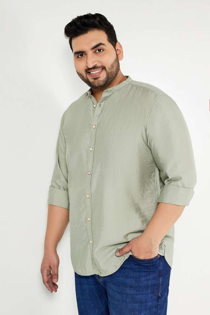 Plus-Size-Solid-Blended-Regular-Fit-Men-s-Casual-Shirt