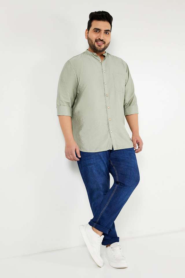 Plus-Size-Solid-Blended-Regular-Fit-Men-s-Casual-Shirt