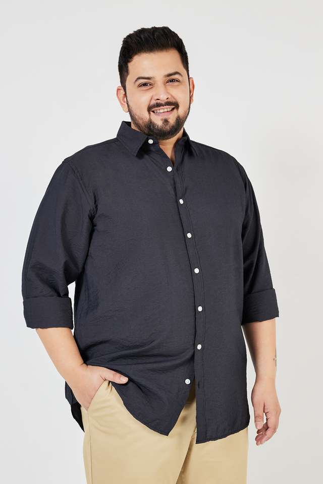 Plus-Size-Solid-Blended-Regular-Fit-Men-s-Casual-Shirt