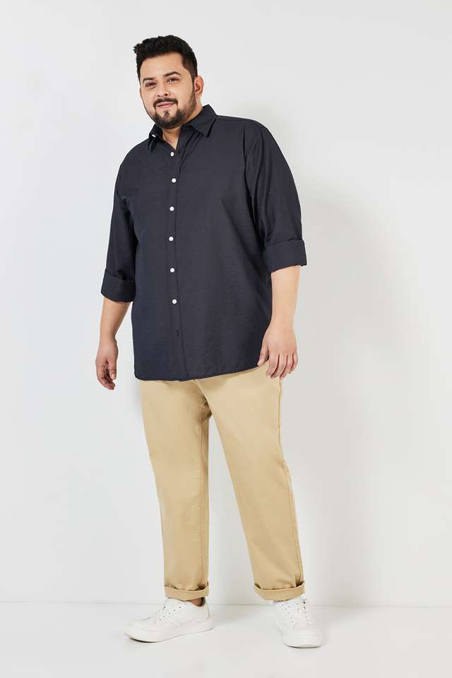 Plus-Size-Solid-Blended-Regular-Fit-Men-s-Casual-Shirt
