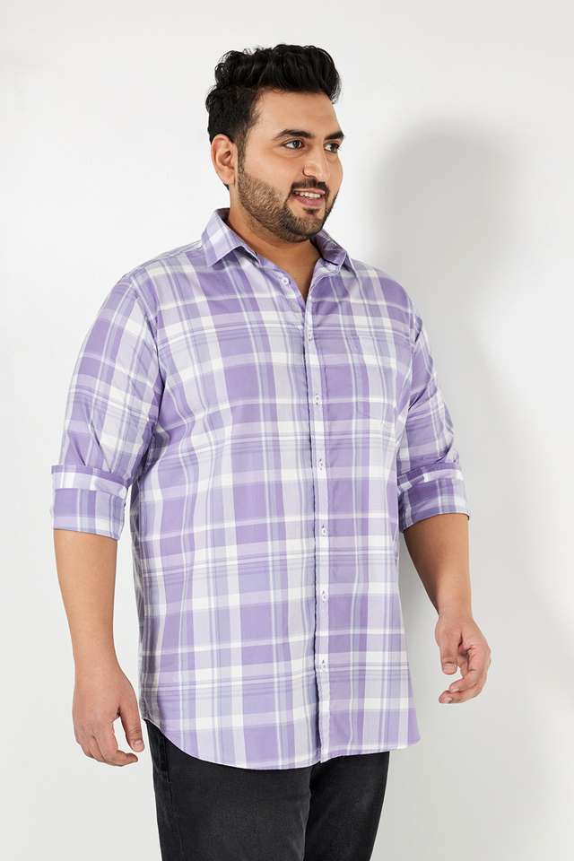 Plus-Size-Checks-Cotton-Regular-Fit-Men-s-Casual-Wear-Shirt