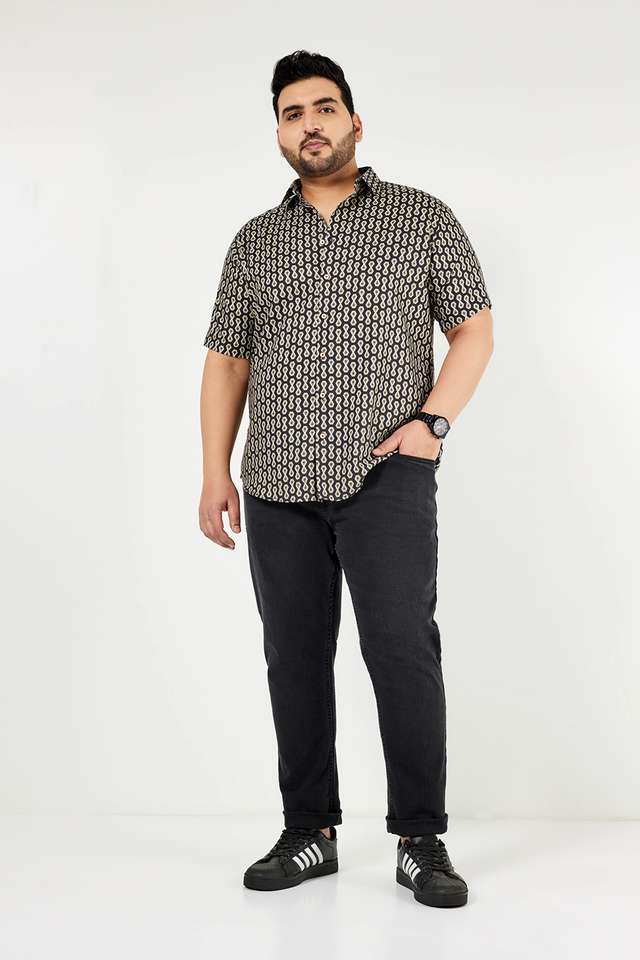 Plus-Size-Printed-Blended-Fabric-Regular-Fit-Men-s-Casual-Wear-Shirt