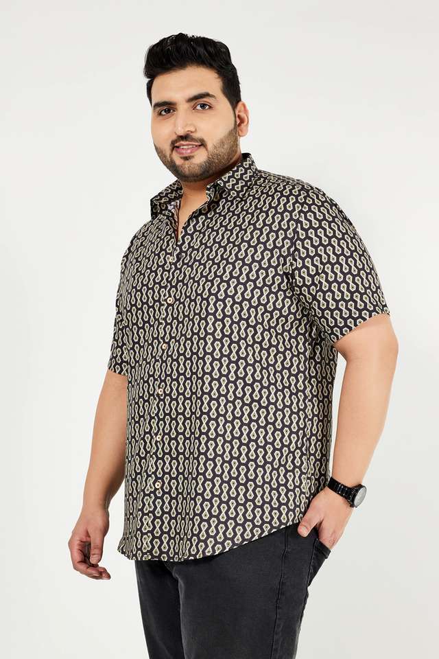 Plus-Size-Printed-Blended-Fabric-Regular-Fit-Men-s-Casual-Wear-Shirt