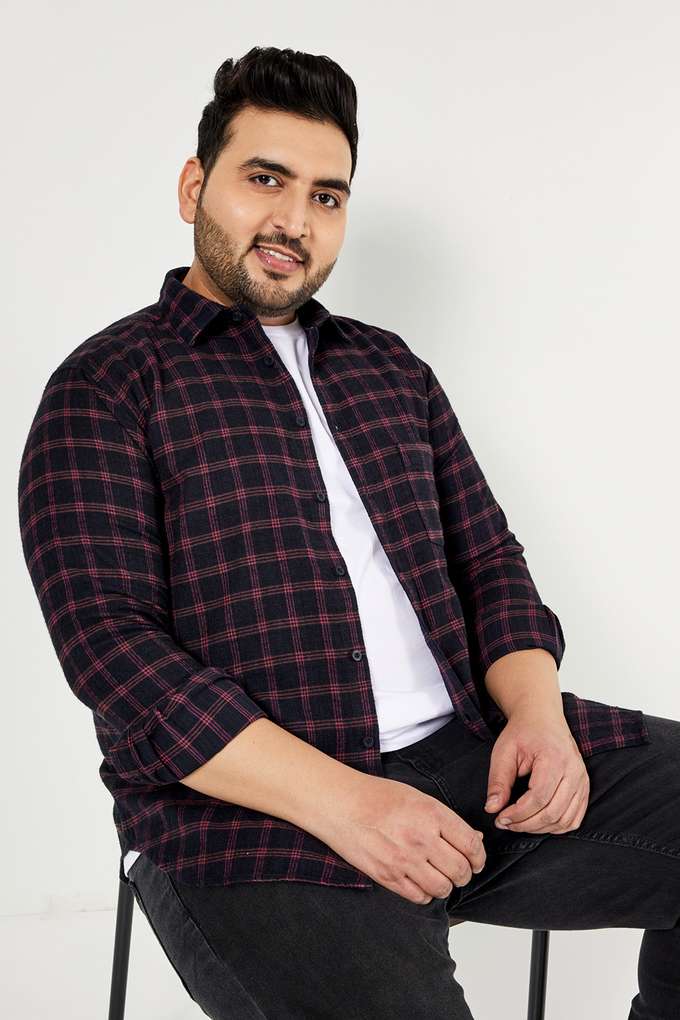 Plus-Size-Checks-Blended-Regular-Fit-Men-s-Casual-Shirt