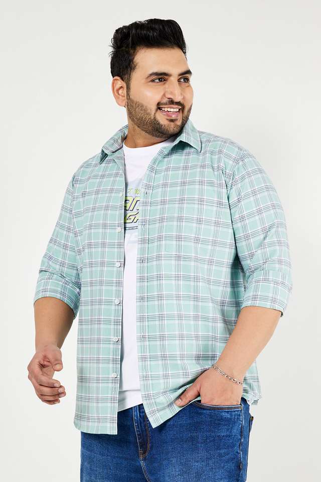Plus-Size-Checks-Cotton-Regular-Fit-Men-s-Casual-Shirt