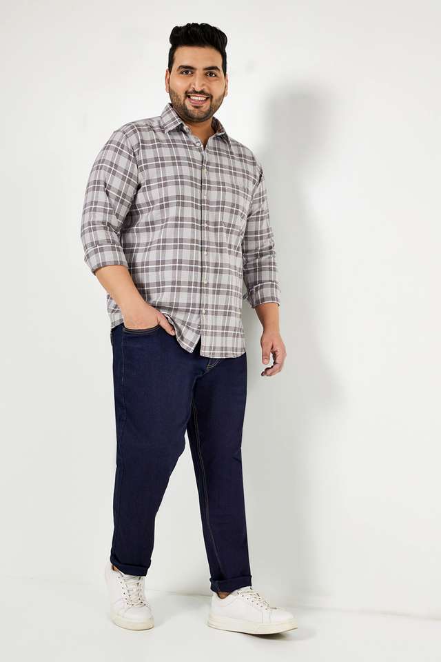 Plus-Size-Checks-Blended-Regular-Fit-Men-s-Casual-Shirt