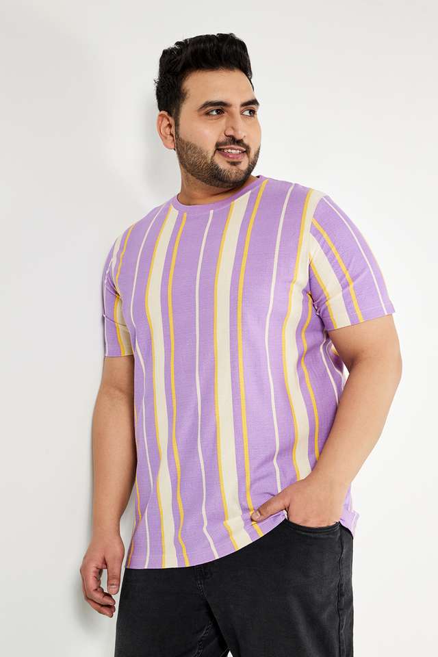 Plus-Size-Stripes-Cotton-Crew-Neck-Men-s-T-Shirt