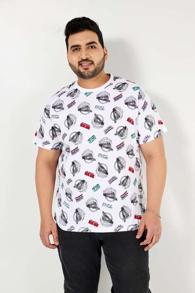 Plus-Size-Character-Print-Cotton-Crew-Neck-Men-s-T-Shirt