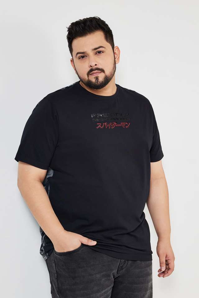 Plus-Size-Character-Print-Blended-Crew-Neck-Men-s-T-Shirt