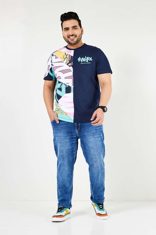 Plus-Size-Character-Print-Cotton-Crew-Neck-Men-s-T-Shirt