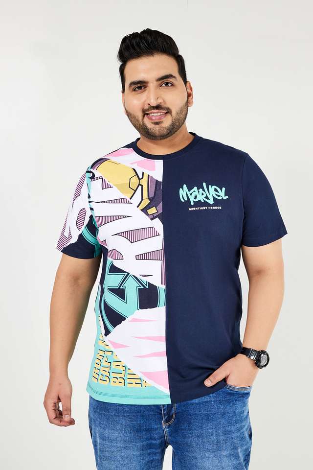 Plus-Size-Character-Print-Cotton-Crew-Neck-Men-s-T-Shirt