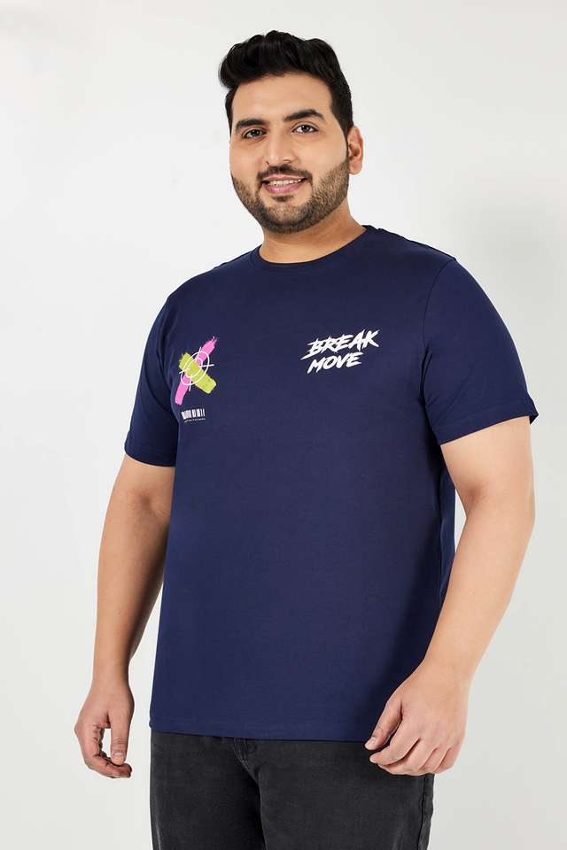 Plus-Size-Graphic-Print-Blended-Crew-Neck-Men-s-T-Shirt