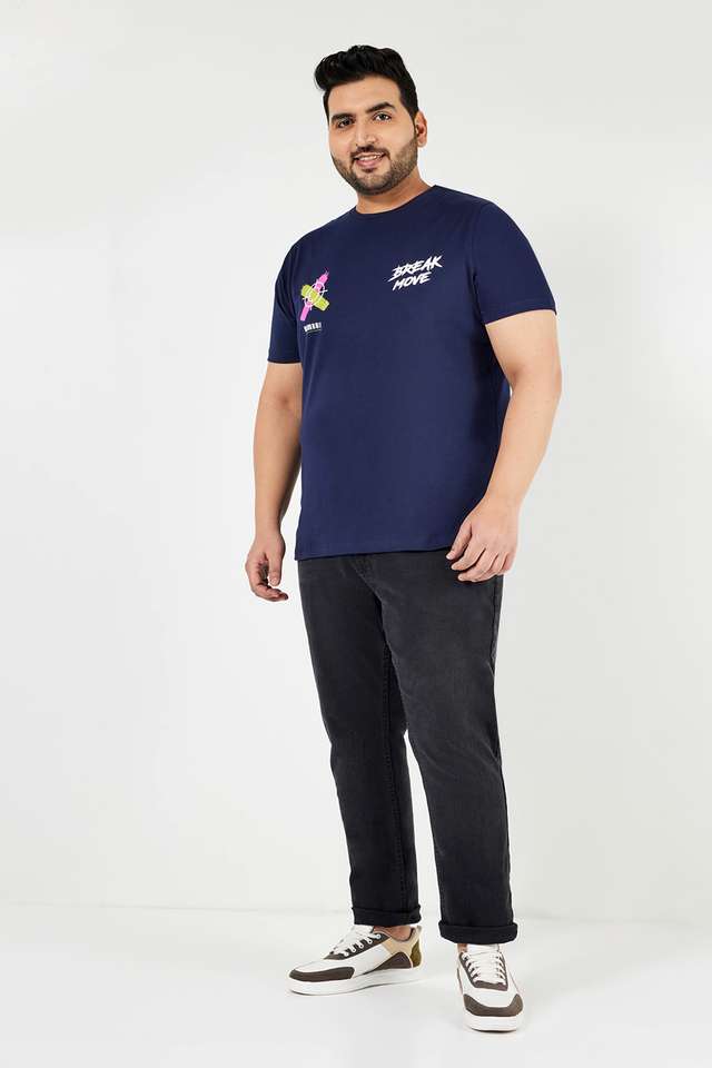 Plus-Size-Graphic-Print-Blended-Crew-Neck-Men-s-T-Shirt