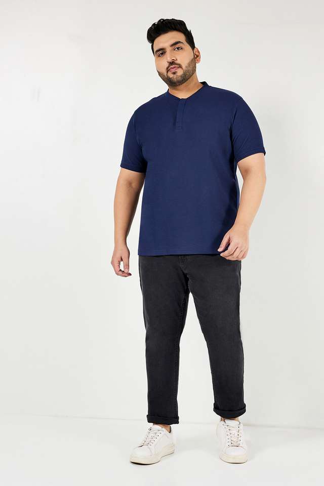 Plus-Size-Textured-Blended-Henley-Men-s-T-Shirt