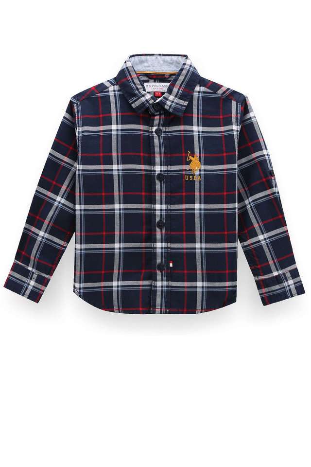 Buy Polo Navy Checks Cotton Classic Collar Boys Shirt