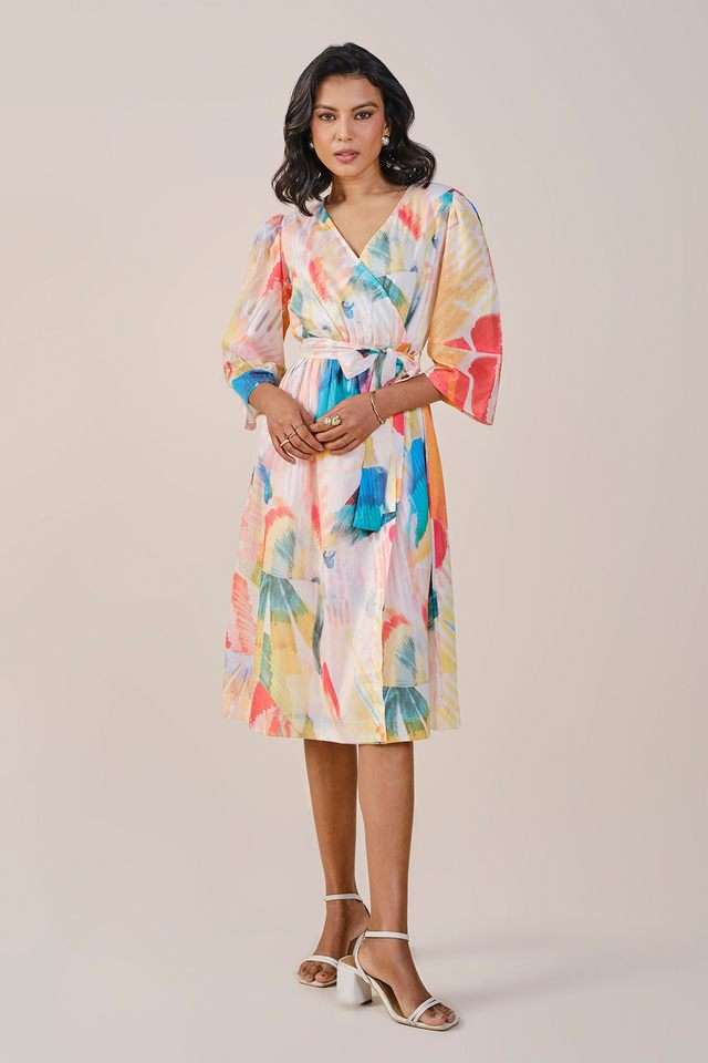Abstract-V-Neck-Cotton-Women-s-Knee-Length-Dress