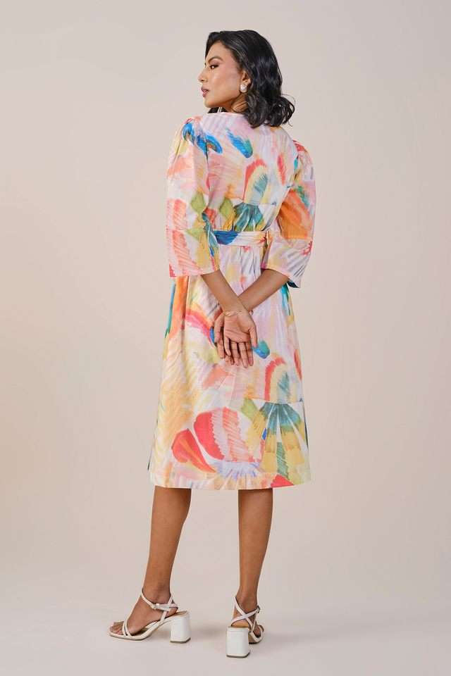 Abstract-V-Neck-Cotton-Women-s-Knee-Length-Dress