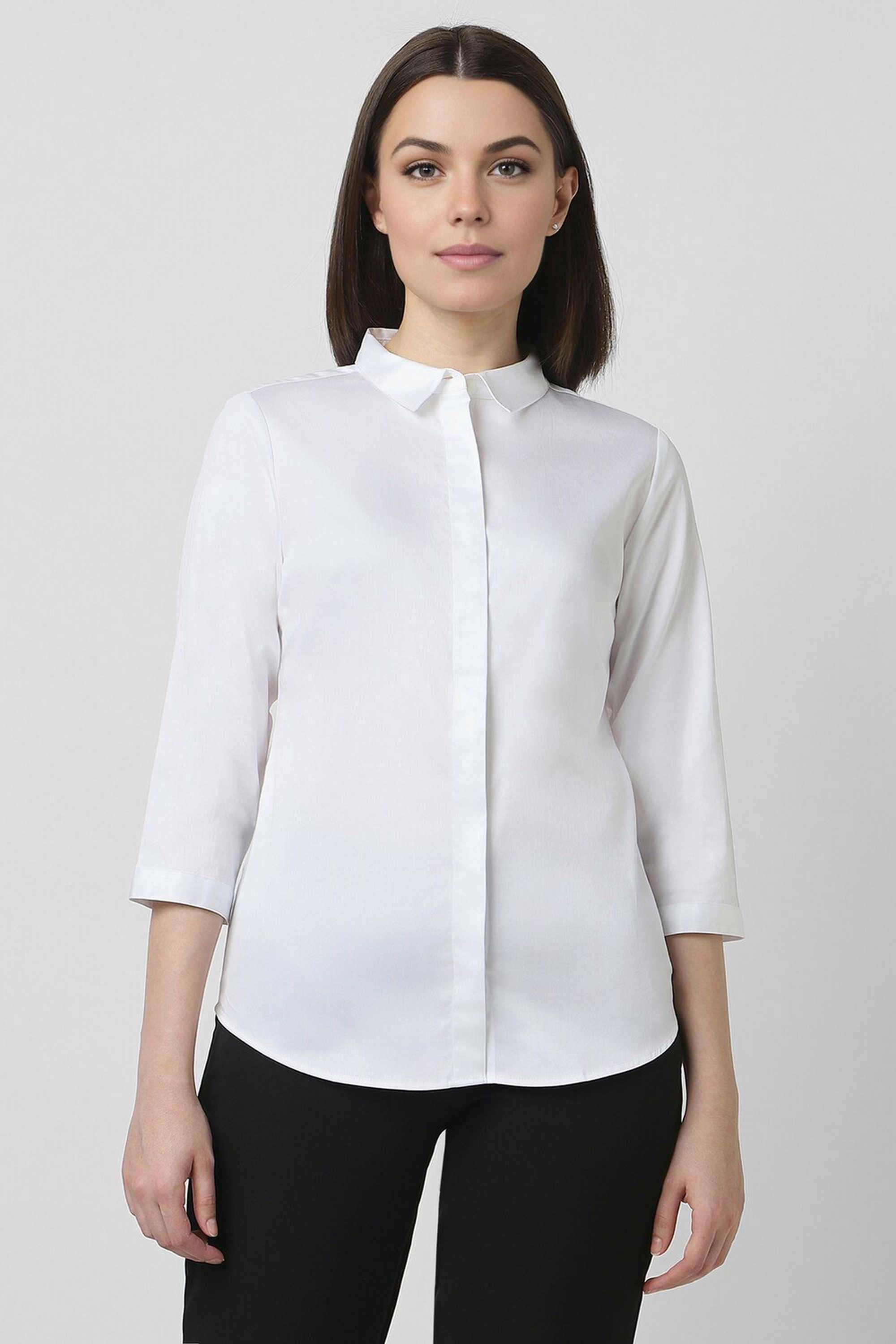 Solid-Blended-Fabric-Women-s-Shirt